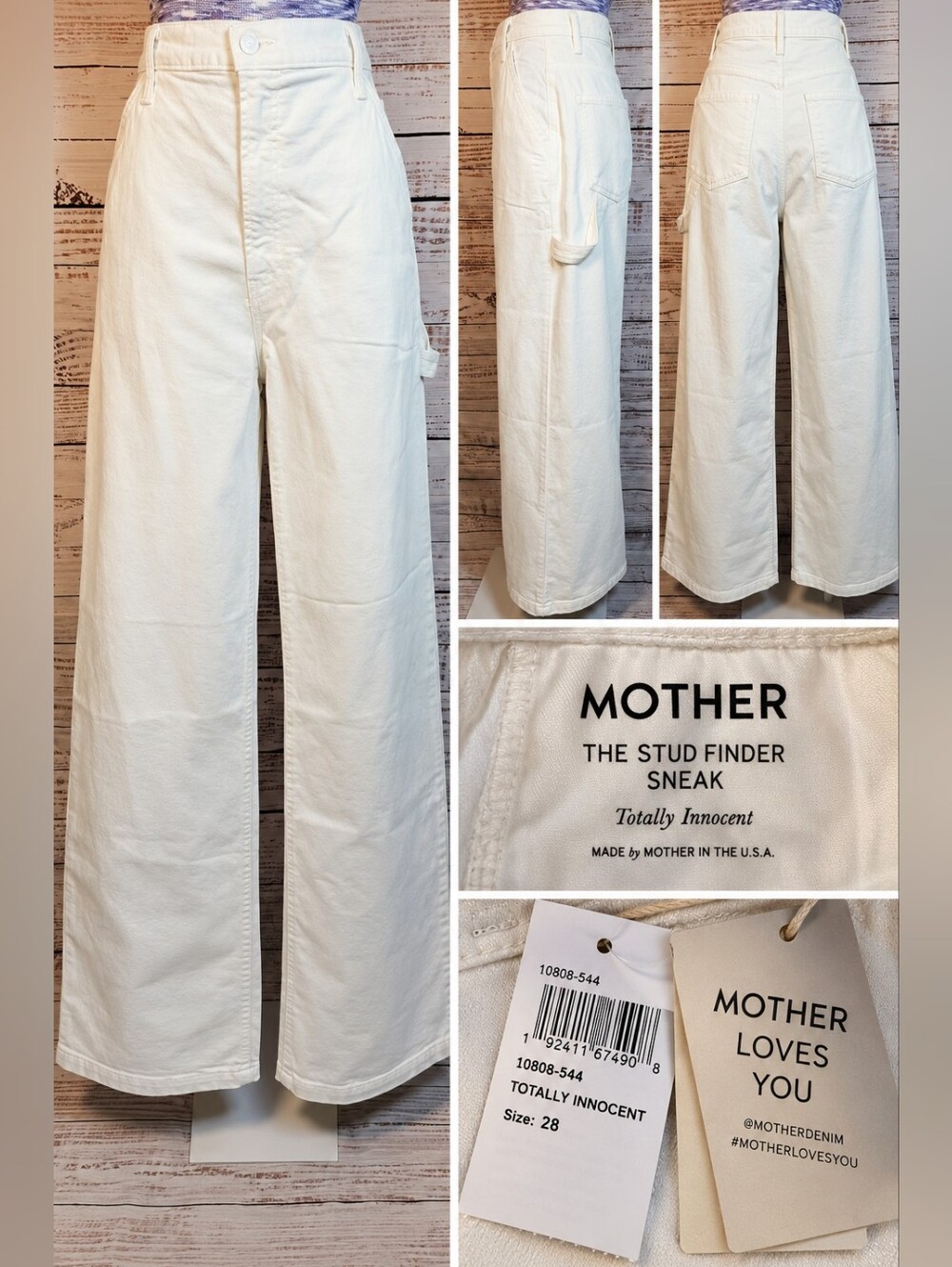 MOTHER The Stud Finder Sneak Wide Leg Jeans 28 Totally Innocent White NWT